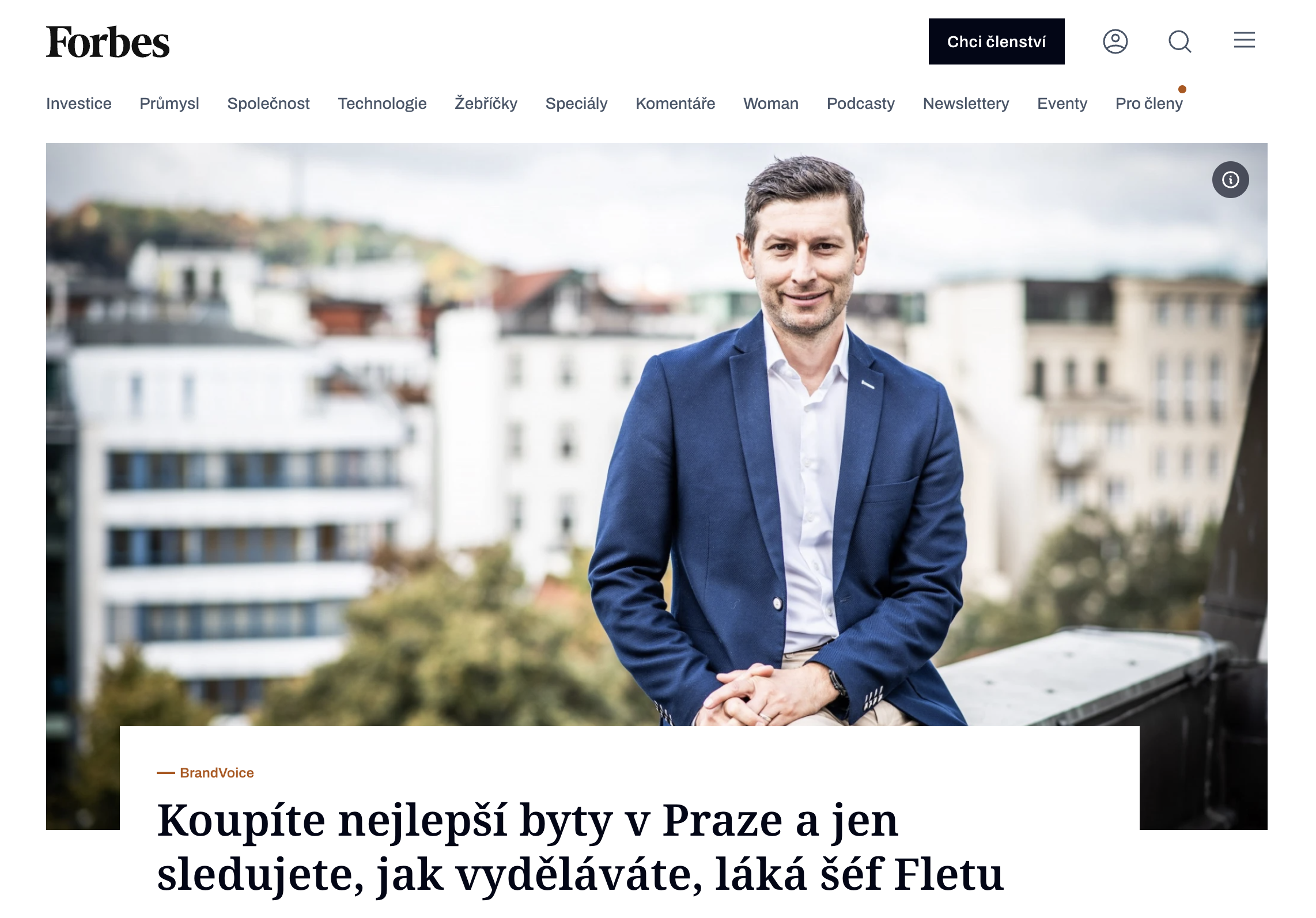 Forbes: Koupíte nejlepší byty v Praze a jen sledujete, jak vyděláváte, láká šéf Fletu