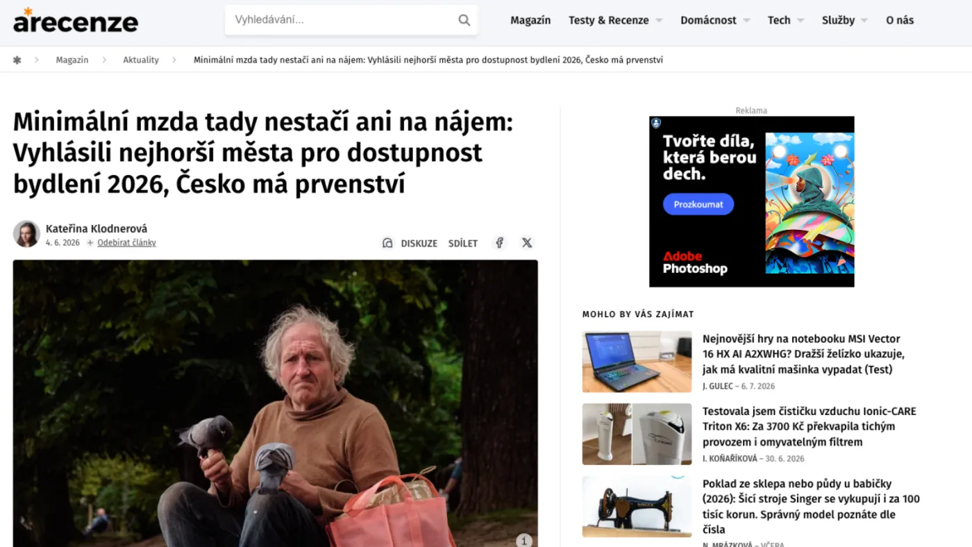 Arecenze: Minimální mzda tady nestačí ani na nájem: Vyhlásili nejhorší města pro dostupnost bydlení 2026, Česko má prvenství