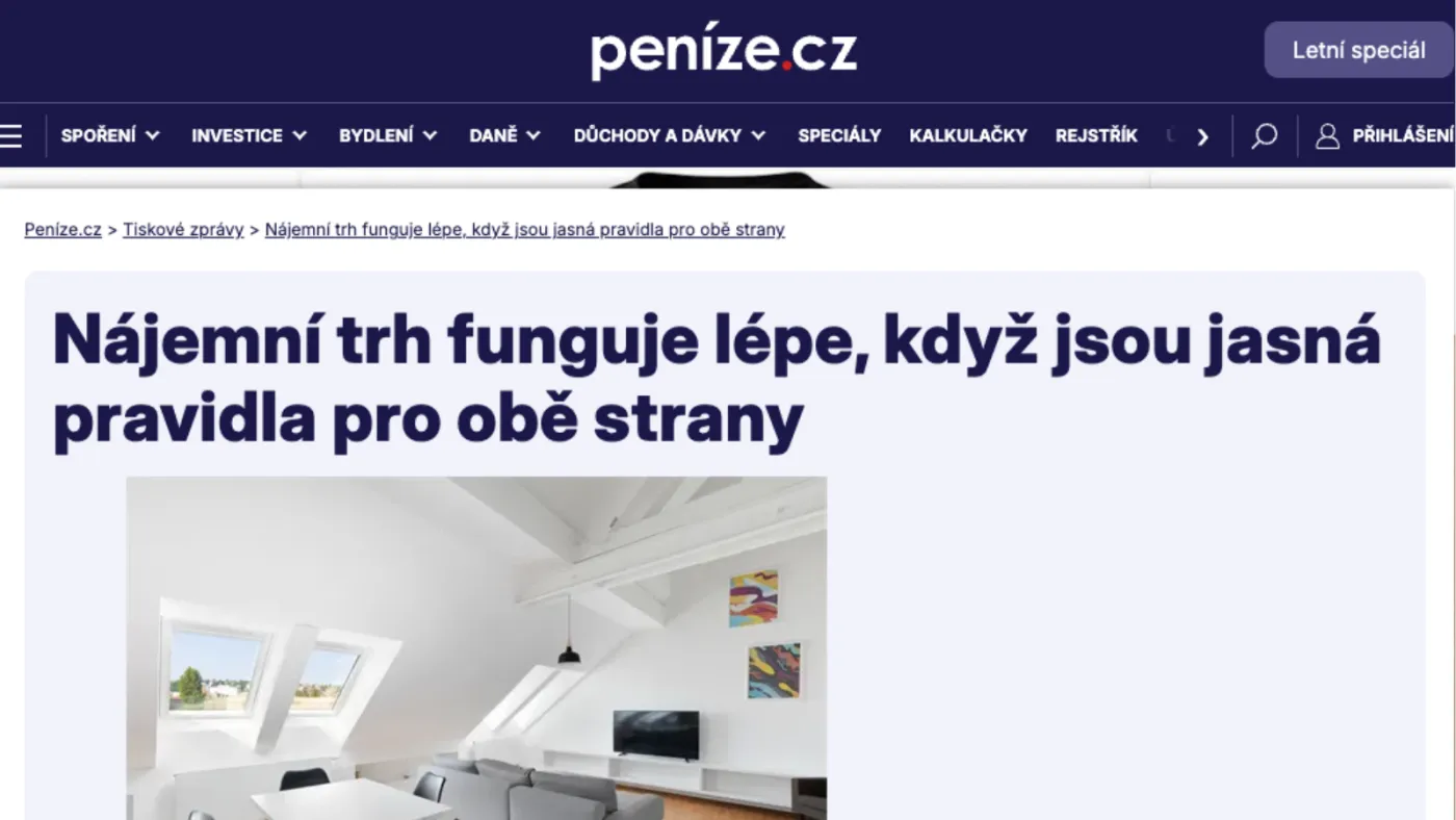 Peníze.cz: Nájemní trh funguje lépe, když jsou jasná pravidla pro obě strany