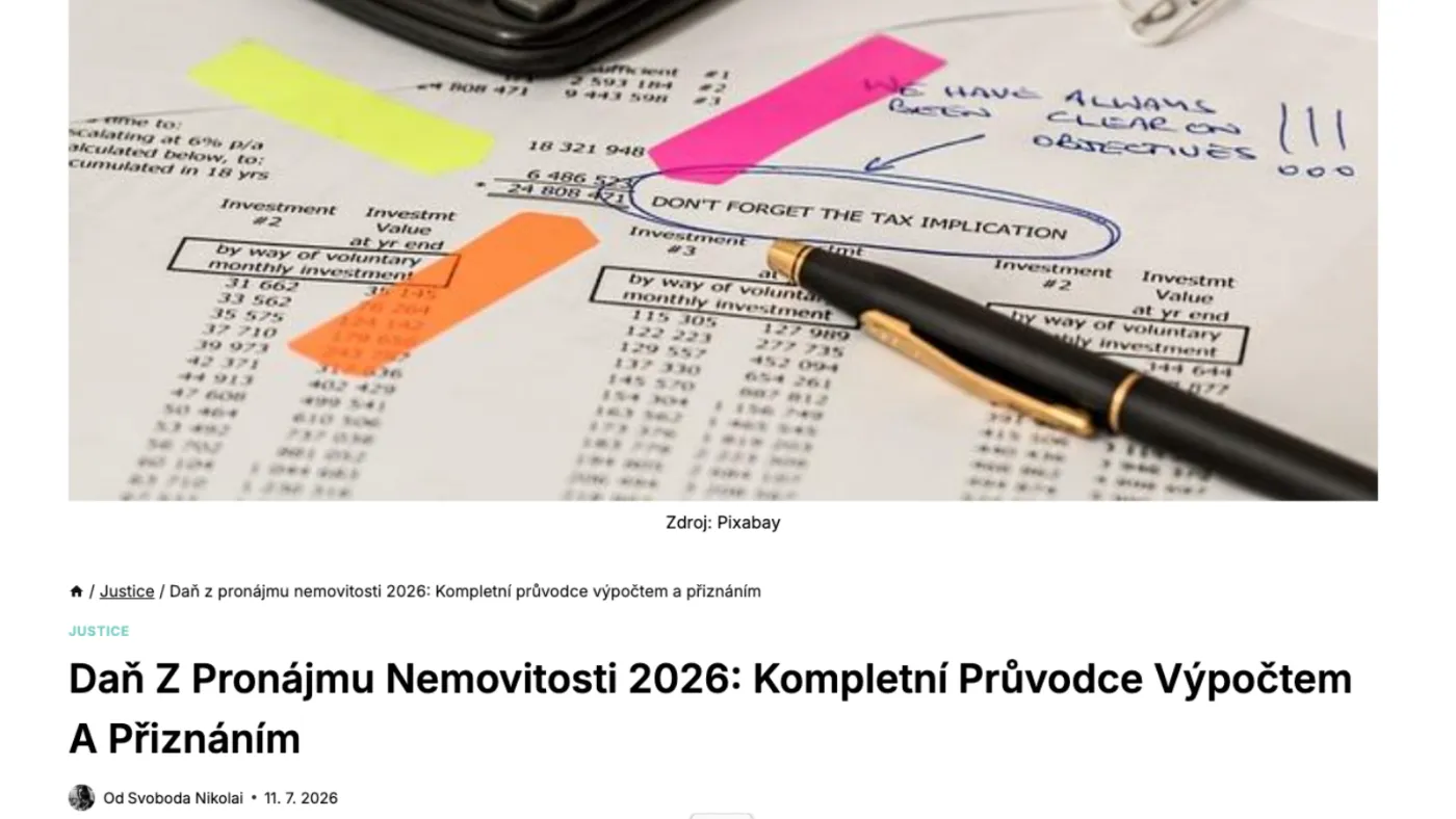 MojeJustice.cz: Daň z pronájmu nemovitosti – Jak ji správně vypočítat a přiznat