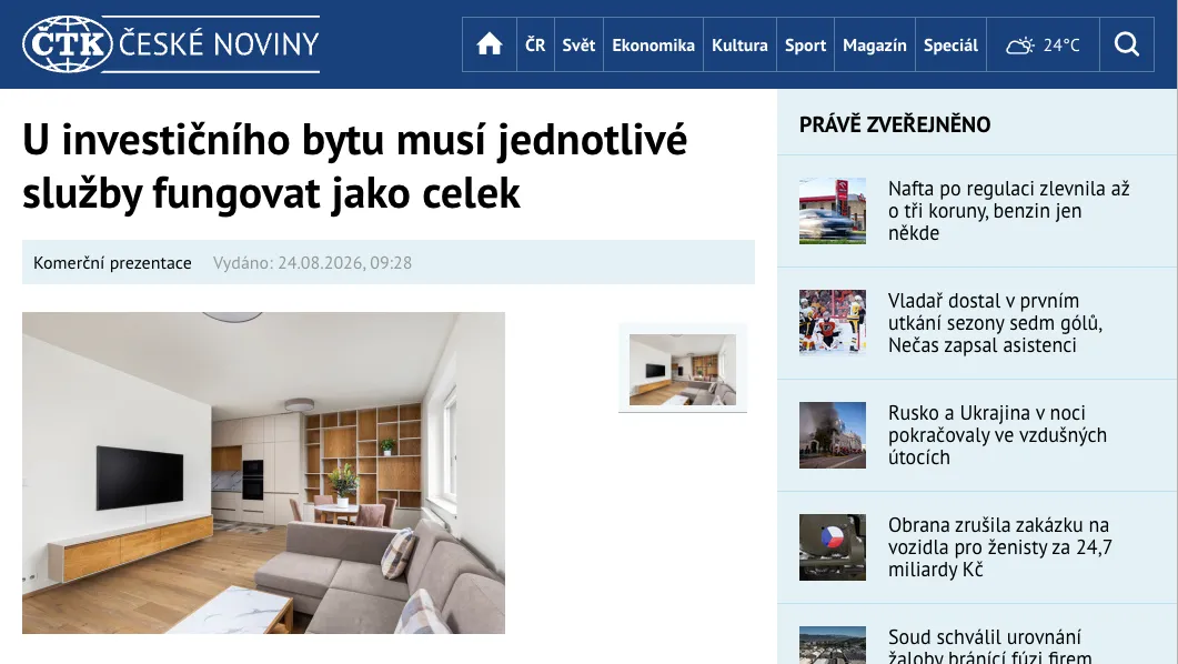 ČeskéNoviny.cz: U investičního bytu musí služby fungovat jako celek. Proč se roztříštěný přístup prodraží?