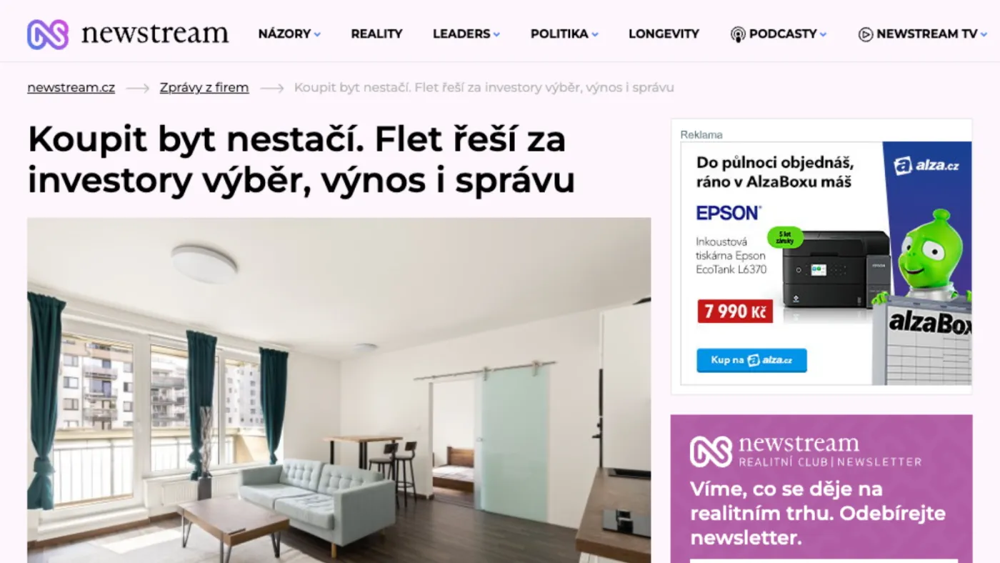 Newstream: Koupit byt nestačí. Flet řeší za investory výběr, výnos i správu