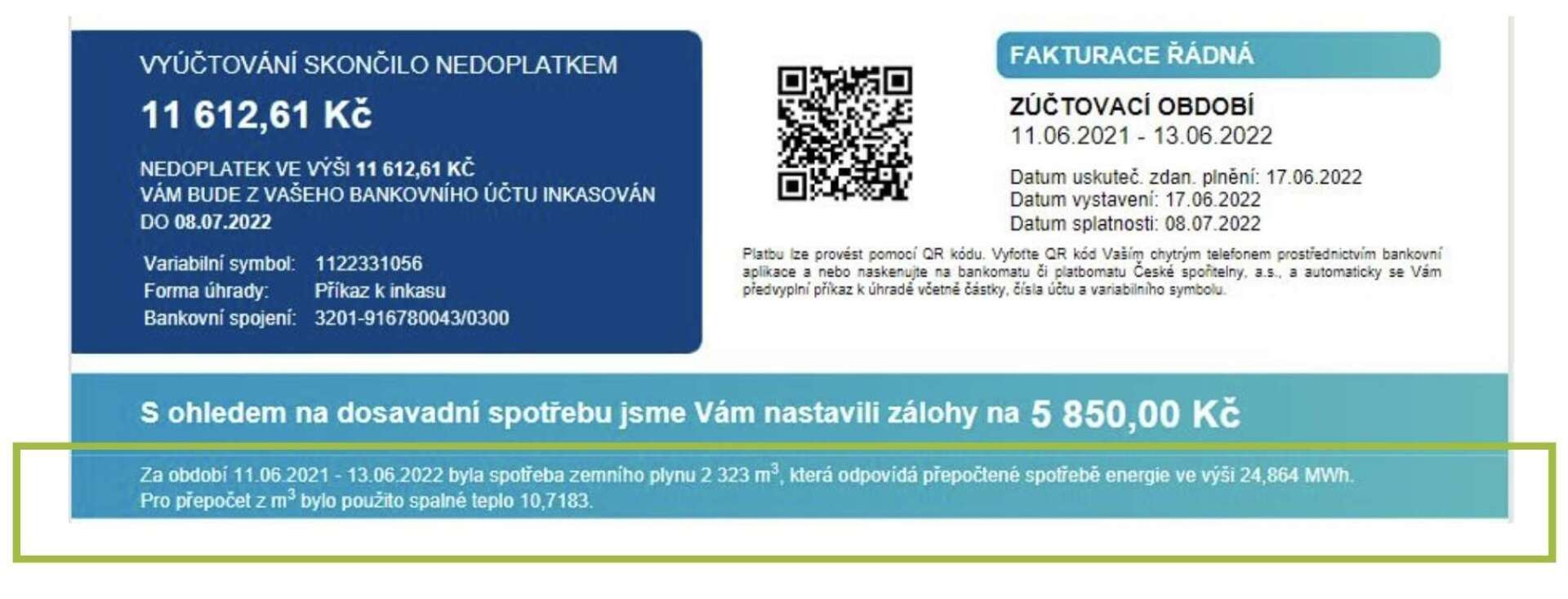 9. Výpočet nákladů za plyn