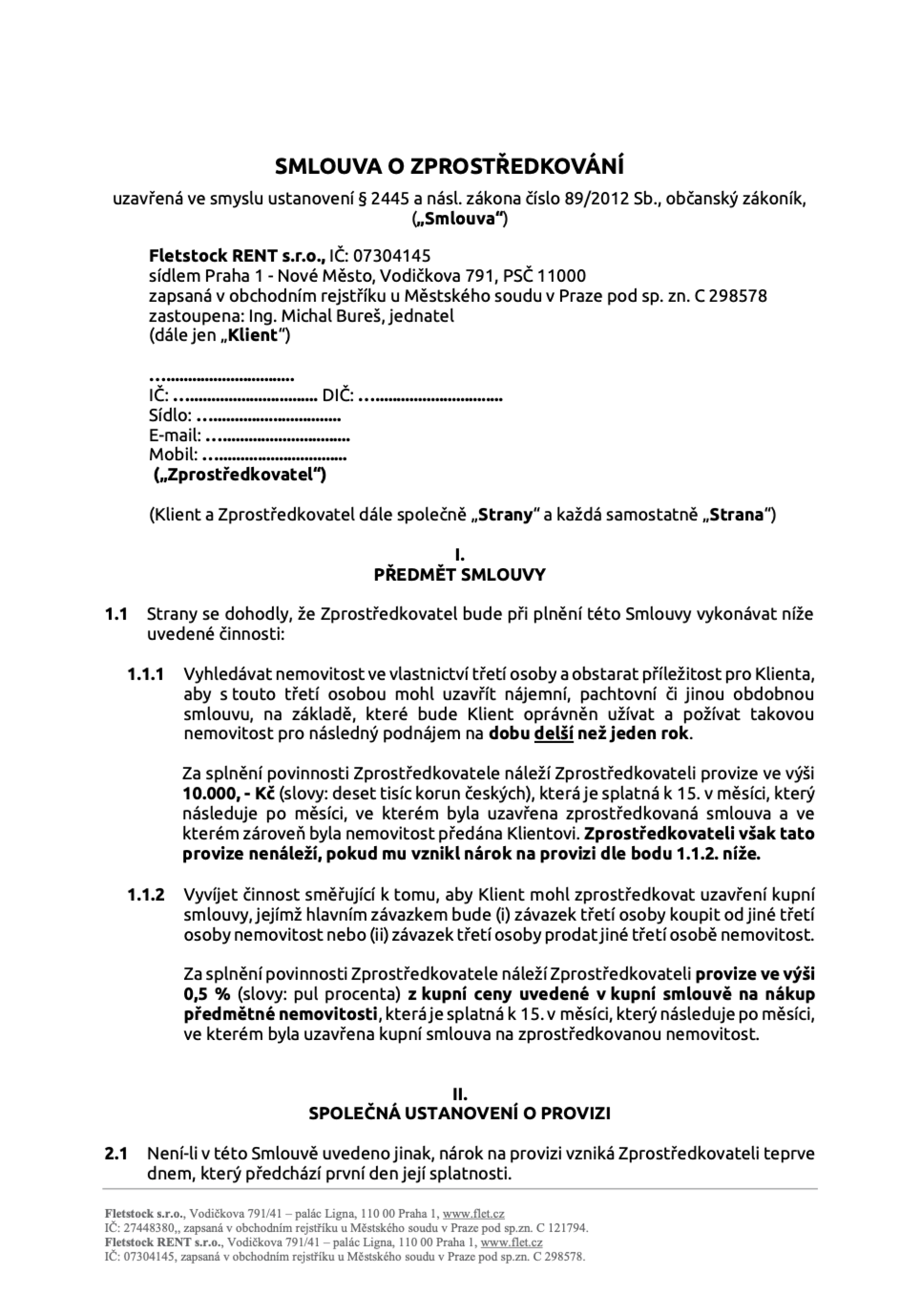 Zprostředkovatelská smlouva neplátce DPH