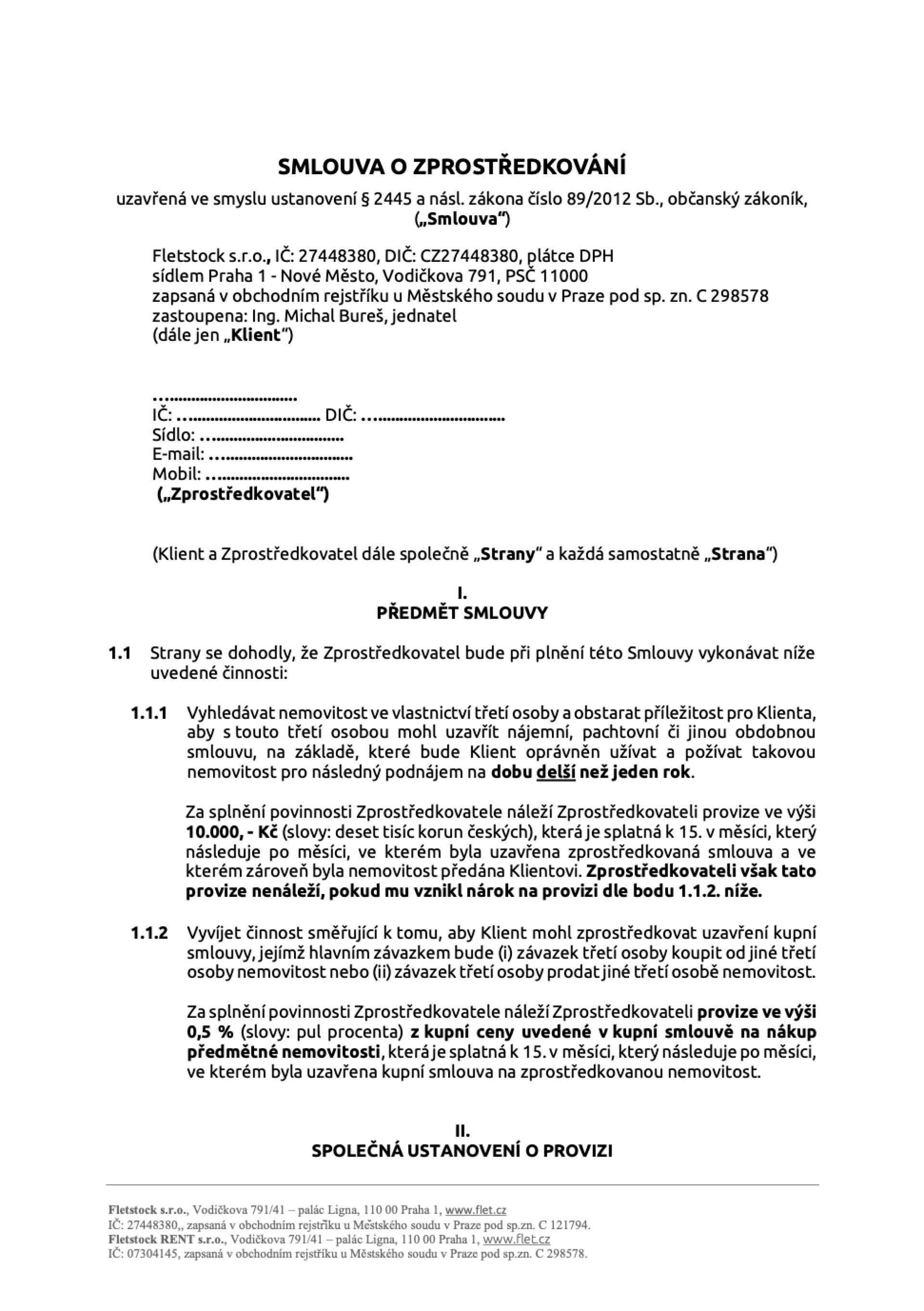 Zprostředkovatelská smlouva plátce DPH